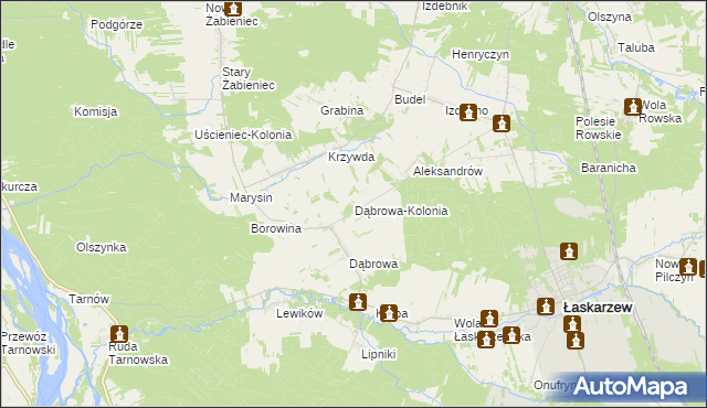 mapa Dąbrowa-Kolonia gmina Łaskarzew, Dąbrowa-Kolonia gmina Łaskarzew na mapie Targeo