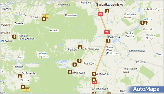 mapa Dąbrowa-Las, Dąbrowa-Las na mapie Targeo