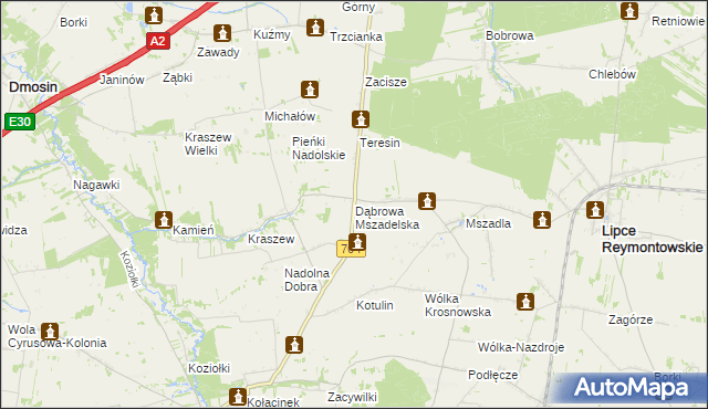 mapa Dąbrowa Mszadelska, Dąbrowa Mszadelska na mapie Targeo