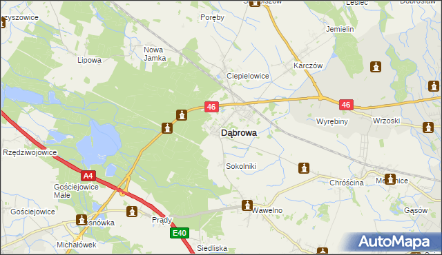 mapa Dąbrowa powiat opolski, Dąbrowa powiat opolski na mapie Targeo