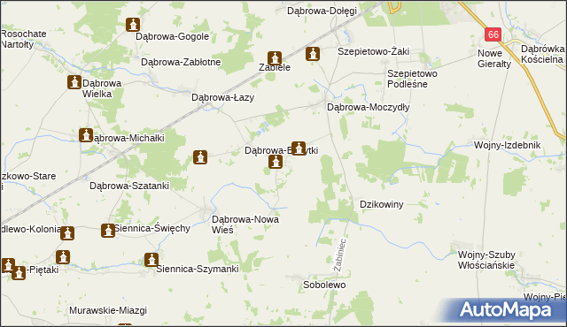 mapa Dąbrowa-Wilki, Dąbrowa-Wilki na mapie Targeo