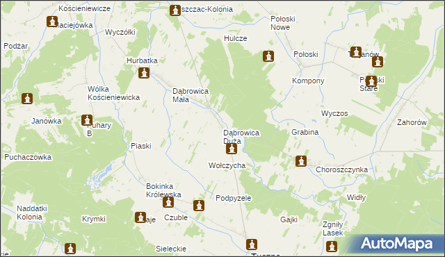 mapa Dąbrowica Duża gmina Tuczna, Dąbrowica Duża gmina Tuczna na mapie Targeo