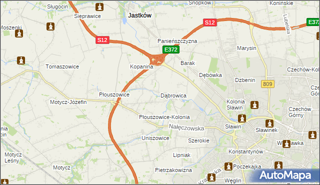 mapa Dąbrowica gmina Jastków, Dąbrowica gmina Jastków na mapie Targeo