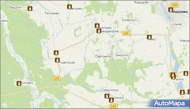 mapa Dąbrowica gmina Maszewo, Dąbrowica gmina Maszewo na mapie Targeo