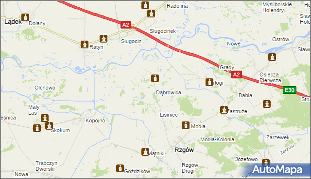 mapa Dąbrowica gmina Rzgów, Dąbrowica gmina Rzgów na mapie Targeo