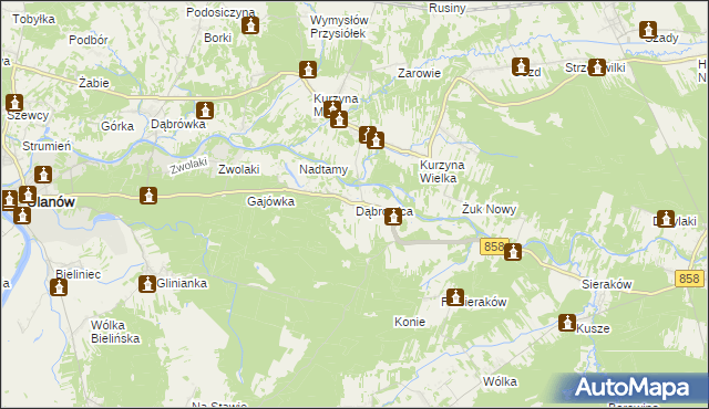 mapa Dąbrowica gmina Ulanów, Dąbrowica gmina Ulanów na mapie Targeo