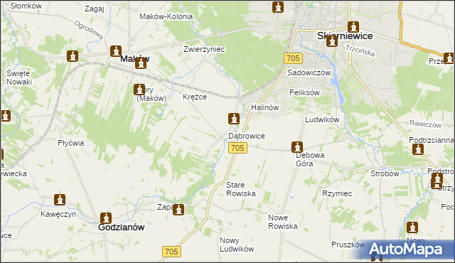 mapa Dąbrowice gmina Maków, Dąbrowice gmina Maków na mapie Targeo