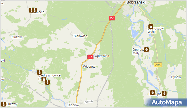 mapa Dąbrowiec gmina Żary, Dąbrowiec gmina Żary na mapie Targeo