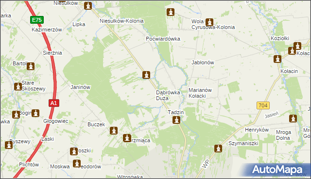 mapa Dąbrówka Duża gmina Brzeziny, Dąbrówka Duża gmina Brzeziny na mapie Targeo