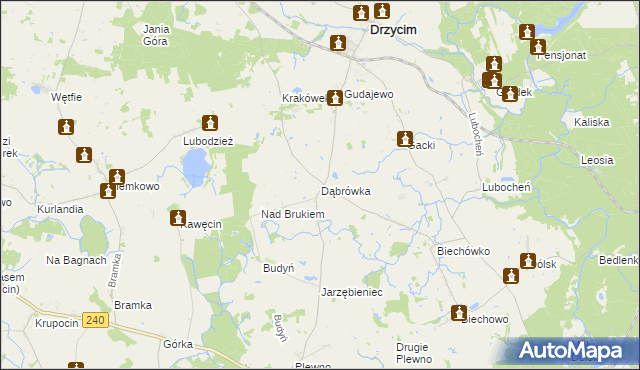 mapa Dąbrówka gmina Drzycim, Dąbrówka gmina Drzycim na mapie Targeo