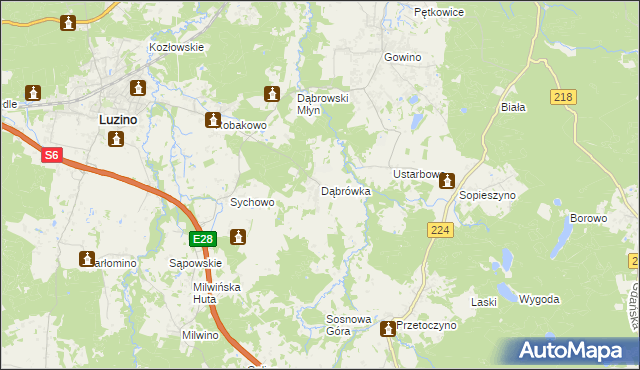 mapa Dąbrówka gmina Luzino, Dąbrówka gmina Luzino na mapie Targeo