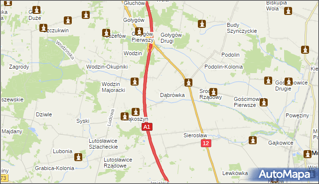 mapa Dąbrówka gmina Moszczenica, Dąbrówka gmina Moszczenica na mapie Targeo