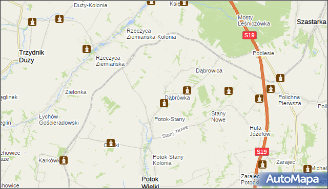 mapa Dąbrówka gmina Potok Wielki, Dąbrówka gmina Potok Wielki na mapie Targeo