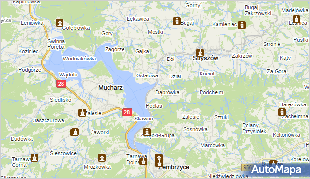 mapa Dąbrówka gmina Stryszów, Dąbrówka gmina Stryszów na mapie Targeo
