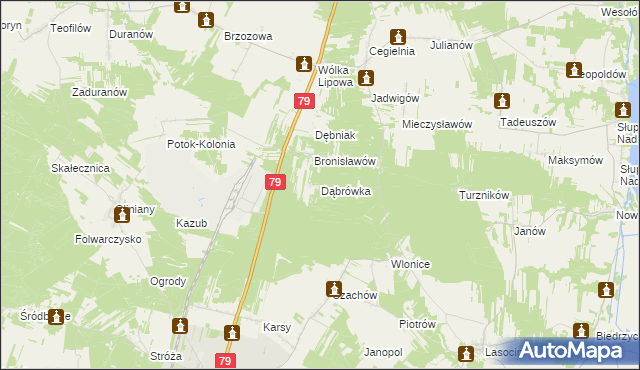 mapa Dąbrówka gmina Tarłów, Dąbrówka gmina Tarłów na mapie Targeo