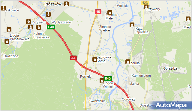 mapa Dąbrówka Górna gmina Krapkowice, Dąbrówka Górna gmina Krapkowice na mapie Targeo