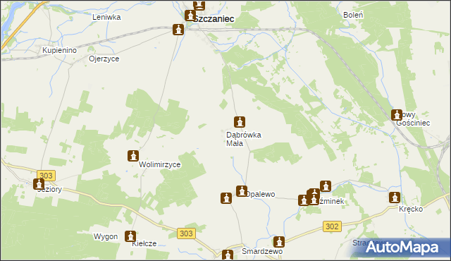 mapa Dąbrówka Mała gmina Szczaniec, Dąbrówka Mała gmina Szczaniec na mapie Targeo