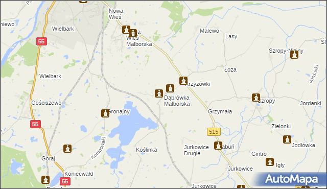 mapa Dąbrówka Malborska, Dąbrówka Malborska na mapie Targeo