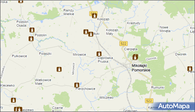 mapa Dąbrówka Pruska, Dąbrówka Pruska na mapie Targeo