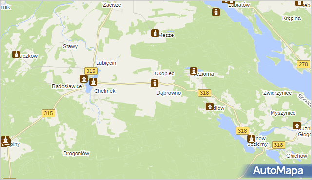 mapa Dąbrowno gmina Nowa Sól, Dąbrowno gmina Nowa Sól na mapie Targeo