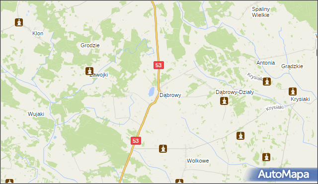 mapa Dąbrowy gmina Rozogi, Dąbrowy gmina Rozogi na mapie Targeo