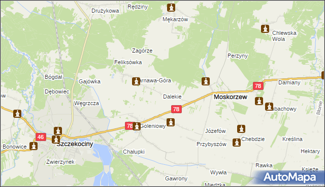 mapa Dalekie gmina Moskorzew, Dalekie gmina Moskorzew na mapie Targeo