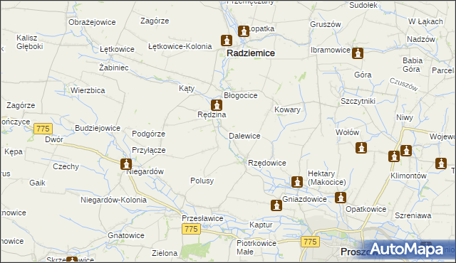 mapa Dalewice, Dalewice na mapie Targeo