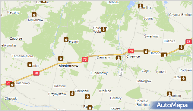 mapa Damiany gmina Moskorzew, Damiany gmina Moskorzew na mapie Targeo