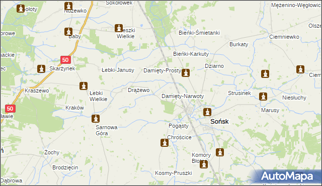 mapa Damięty-Narwoty, Damięty-Narwoty na mapie Targeo