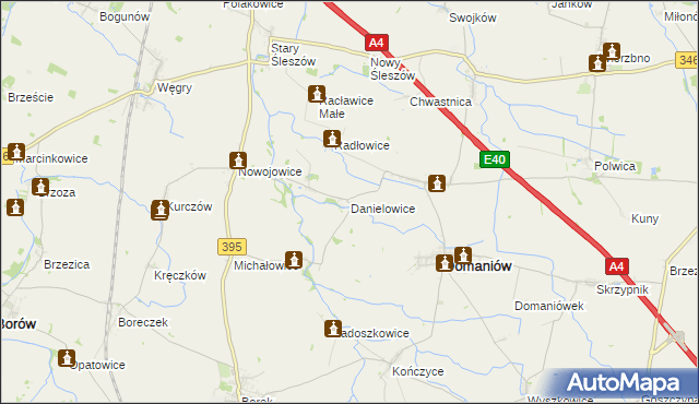 mapa Danielowice, Danielowice na mapie Targeo