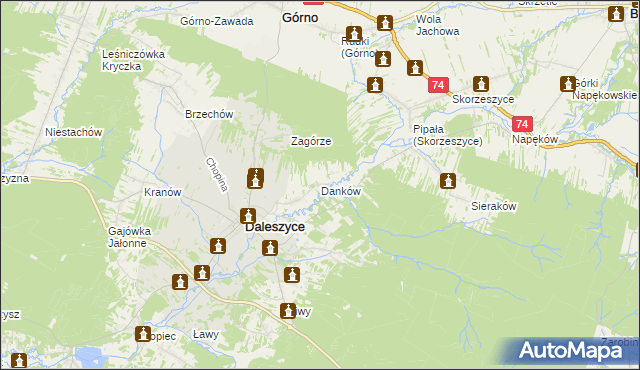 mapa Danków gmina Daleszyce, Danków gmina Daleszyce na mapie Targeo