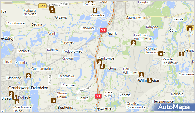 mapa Dankowice gmina Wilamowice, Dankowice gmina Wilamowice na mapie Targeo