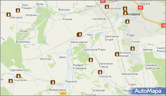 mapa Dankowice-Piaski, Dankowice-Piaski na mapie Targeo