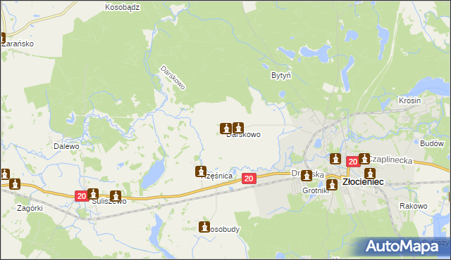 mapa Darskowo gmina Złocieniec, Darskowo gmina Złocieniec na mapie Targeo