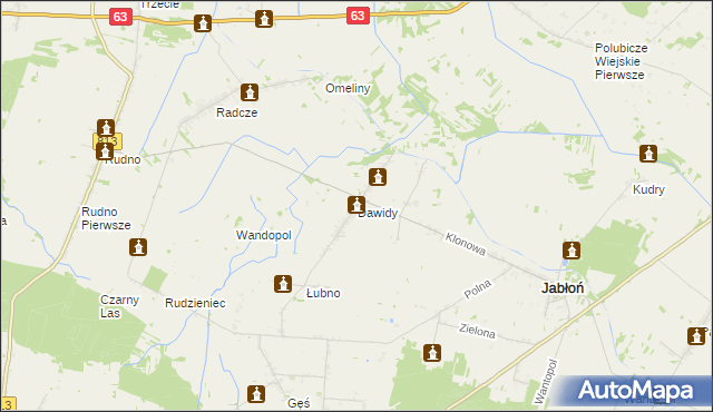 mapa Dawidy gmina Jabłoń, Dawidy gmina Jabłoń na mapie Targeo