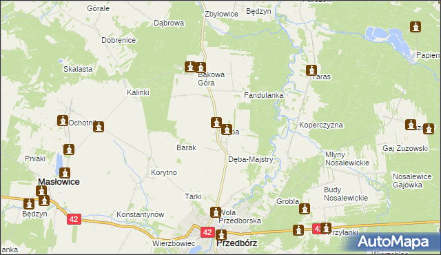 mapa Dęba gmina Ręczno, Dęba gmina Ręczno na mapie Targeo