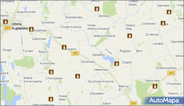 mapa Dębianki gmina Izbica Kujawska, Dębianki gmina Izbica Kujawska na mapie Targeo