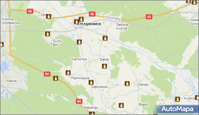 mapa Dębie gmina Chrząstowice, Dębie gmina Chrząstowice na mapie Targeo