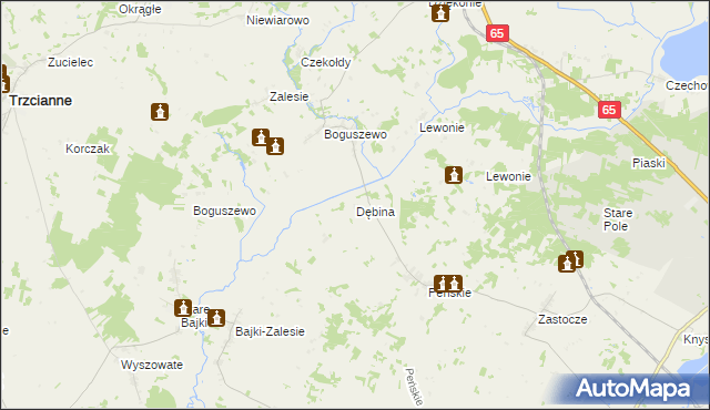 mapa Dębina gmina Krypno, Dębina gmina Krypno na mapie Targeo