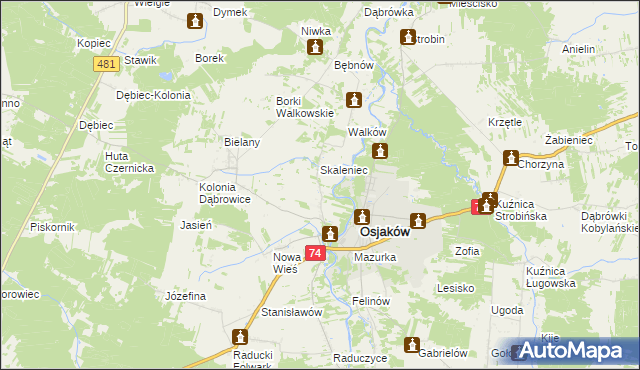 mapa Dębina gmina Osjaków, Dębina gmina Osjaków na mapie Targeo