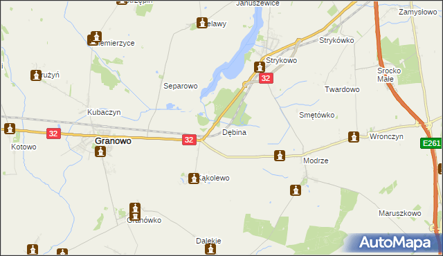 mapa Dębina gmina Stęszew, Dębina gmina Stęszew na mapie Targeo