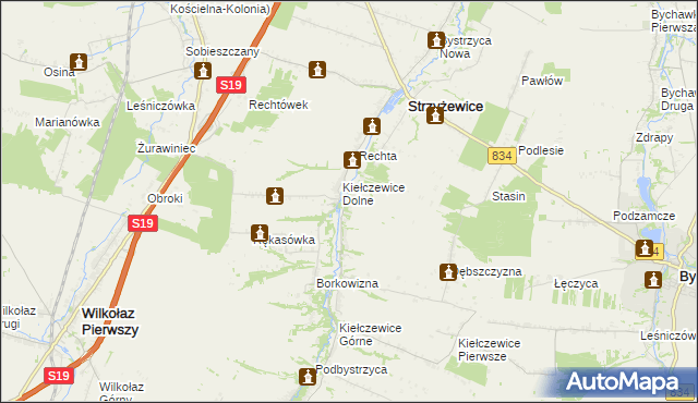 mapa Dębina gmina Strzyżewice, Dębina gmina Strzyżewice na mapie Targeo