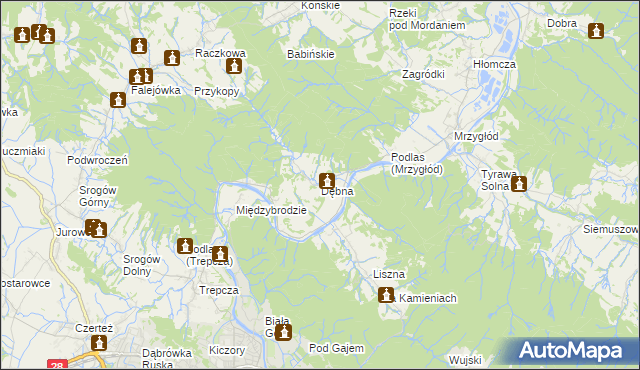 mapa Dębna gmina Sanok, Dębna gmina Sanok na mapie Targeo