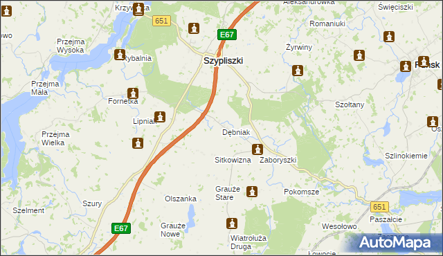 mapa Dębniak gmina Szypliszki, Dębniak gmina Szypliszki na mapie Targeo