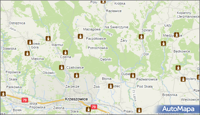 mapa Dębnik gmina Krzeszowice, Dębnik gmina Krzeszowice na mapie Targeo