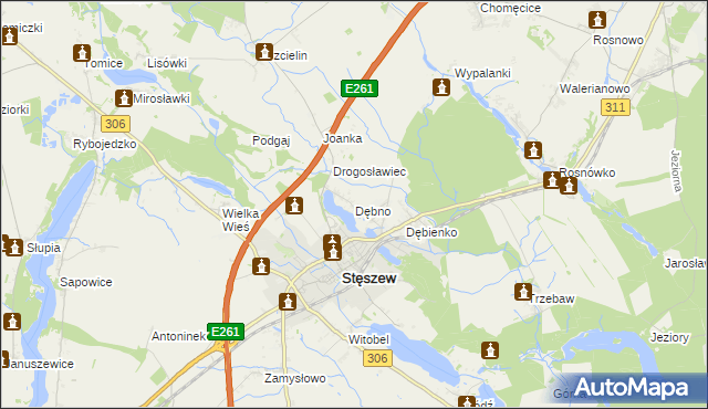 mapa Dębno gmina Stęszew, Dębno gmina Stęszew na mapie Targeo