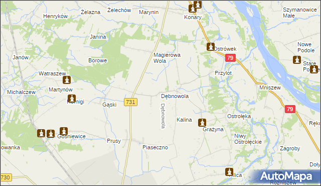 mapa Dębnowola gmina Warka, Dębnowola gmina Warka na mapie Targeo