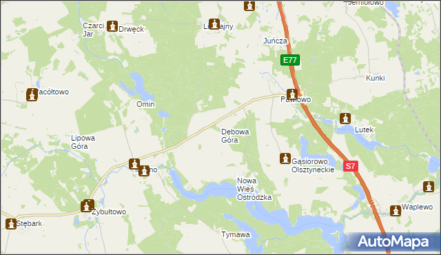 mapa Dębowa Góra gmina Olsztynek, Dębowa Góra gmina Olsztynek na mapie Targeo