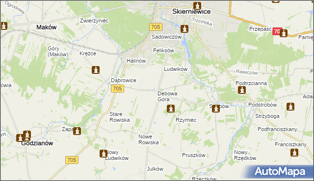 mapa Dębowa Góra gmina Skierniewice, Dębowa Góra gmina Skierniewice na mapie Targeo