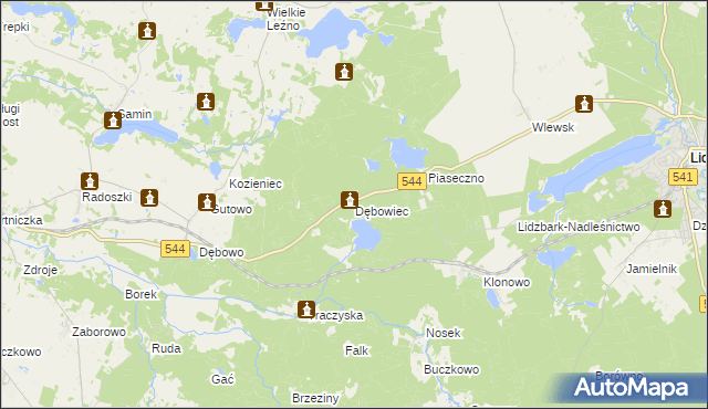 mapa Dębowiec gmina Lidzbark, Dębowiec gmina Lidzbark na mapie Targeo